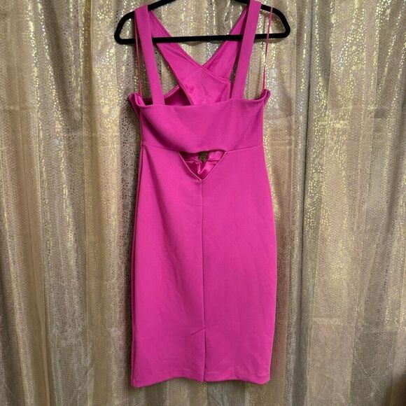 Express Magenta Fuchsia High Neck Midi Bodycon Dress Size 12 - Picture 2 of 8